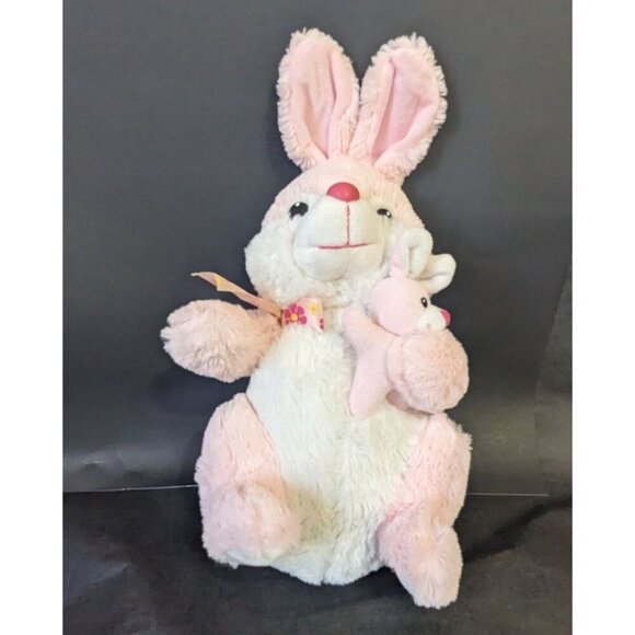 Pink Plush Bunny Rabbit With Baby Bunny 14" By AMCO Intl Co Soft Toy stuffed ani - Picture 1 of 8
